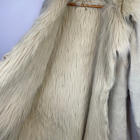 Y2K Cami Long Suede Leather Faux Fur Penny Lane Boho Glam Jacket Coat Womens XL - Picture 9 of 17
